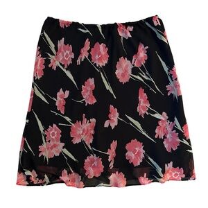 Vintage women’s plus size black and pink whimsical floral mini skirt- Size 16